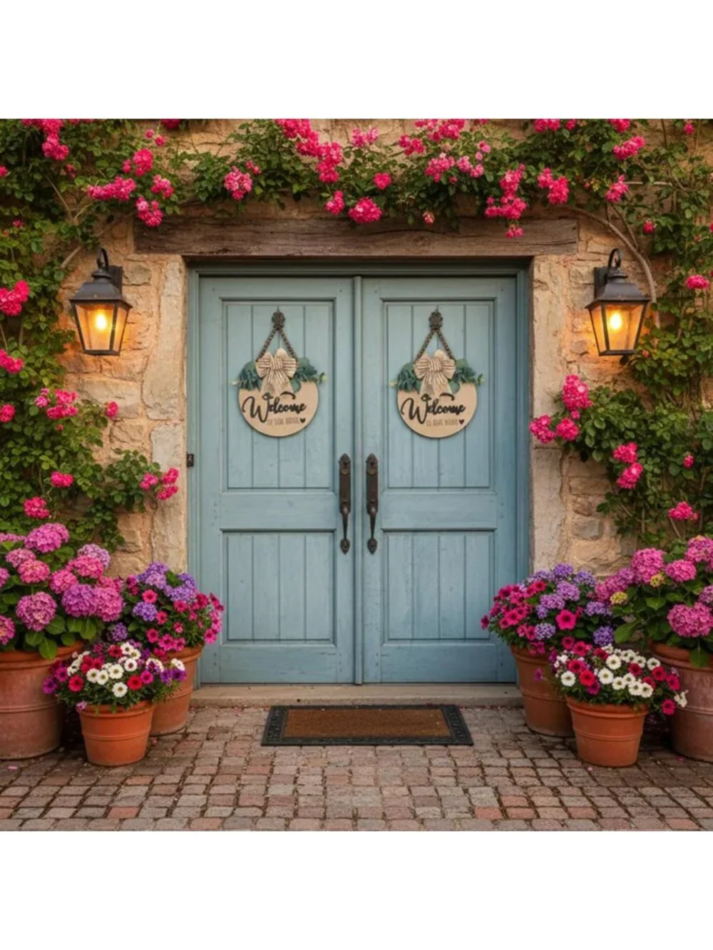 3D Welcome Sign for Front Door | Rustic Wooden Hanging Décor with Leaves & Beads